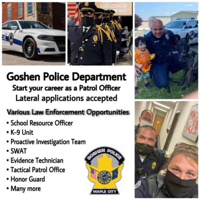🚨 𝗔𝗣𝗣𝗟𝗬 𝗧𝗢𝗗𝗔𝗬 🚨 Apps can be picked up Mon-Fri from 8am-5pm in the office at Goshen Police Dept &amp; 
are available until Fri, Oct 1st. They must be returned to the PD that day by 5pm. If you have questions, please email us at police@goshencity.com.