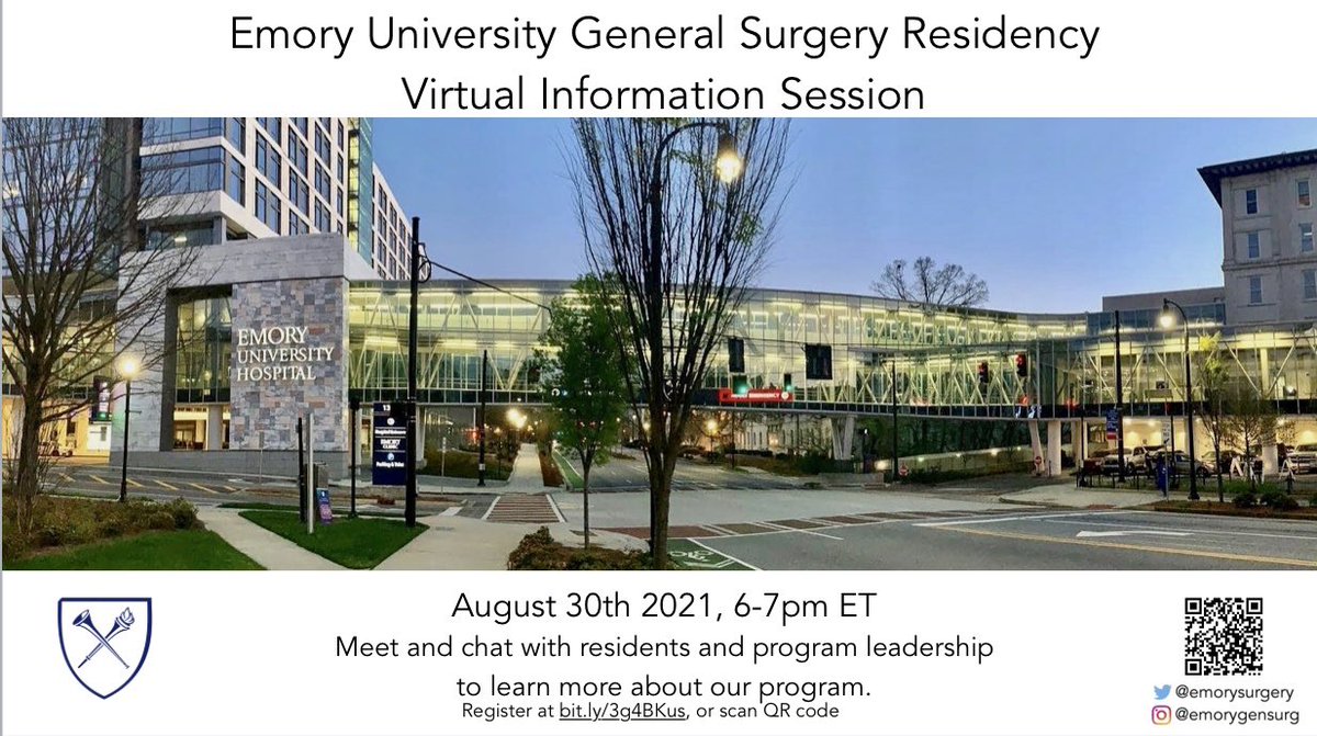 EmorySurgery's tweet photo. TONIGHT 6PM EST: our first virtual information session with residents and faculty! Register at https://t.co/E9knpx1kod we can’t wait to see you! #EmorySurgery https://t.co/pj1WQBWfkd