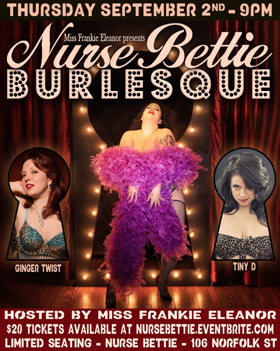 If your favorite sandwich is a Tiny Twist then bring yourself to @nursebettienyc Thursday for an evening of jaw dropping fun hosted by Miss Frankie Eleanor!! #tinytwist #nightlife #showbiz #onstage #letusentertainyou #nyc #motivationmonday @TinyDBurlesque