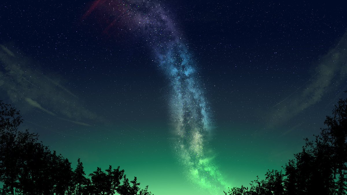 Ao 星空シリーズ８ 幻想的な夜 いつもと違う夜 雲ありver 雲なしver どちらがいいか 悩むくらいなら両方投稿するこにしました 背景イラスト 星空イラスト 風景イラスト