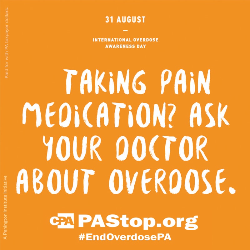 PreventionPa's tweet photo. Are you or a loved one taking pain medication? Talk to your doctor about all pain management options and prescribing Naloxone. #EndOverdosePA #IOAD2021 @OverdoseDay https://t.co/k7sSbBKRko