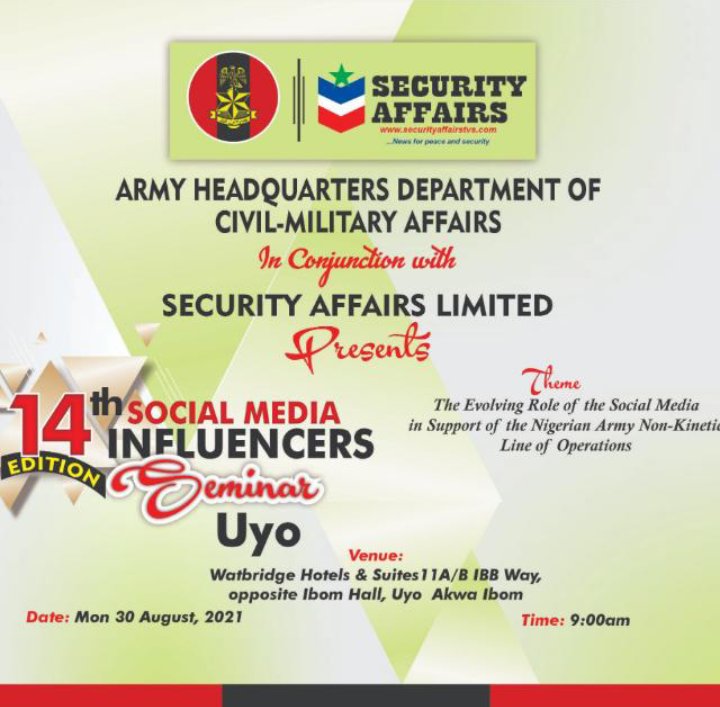 caring_willing's tweet photo. WICAF at the 14th edition of social media influencers seminar on the evolving role of the social media in support of the Nigerian Army Non-kinetic line of operations on 30th August 2021 in Uyo, Akwa Ibom State. https://t.co/YaAdkL6T1o