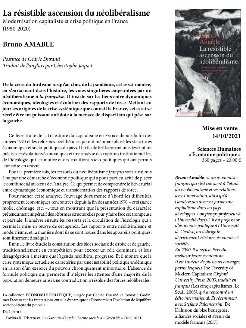 Mehdi Arfaoui on X: À paraître le 14 octobre aux @Ed_LaDecouverte : La  résistible ascension du néolibéralisme. Modernisation capitaliste et crise  politique en France (1980-2020) par @Bruno_Amable   / X