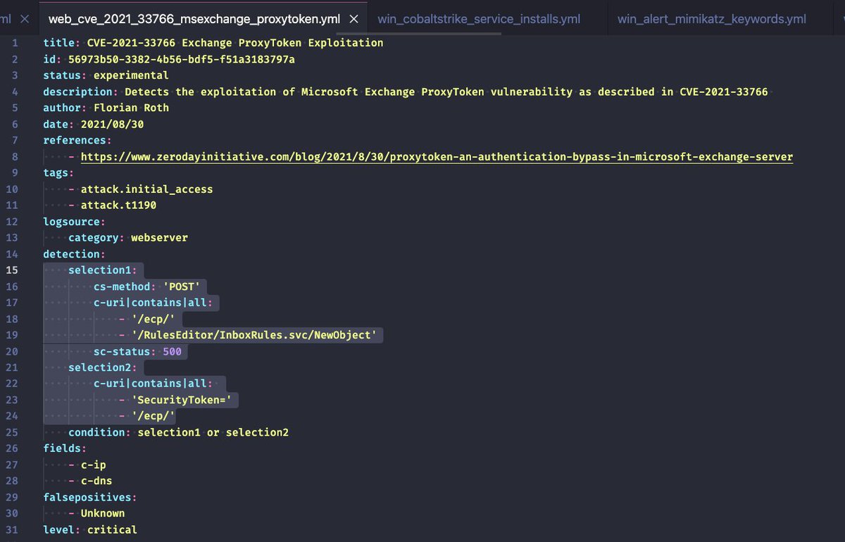 cyb3rops's tweet image. Sigma rule to detect Exchange #ProxyToken CVE-2021-33766 vulnerability exploitation

github.com/SigmaHQ/sigma/…