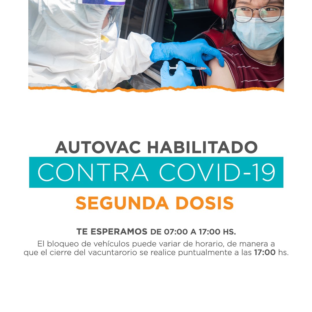 delsol_py's tweet image. Info Autovac 💉
Segunda dosis para todas las personas que recibieron su primera dosis de #Astrazeneca hasta el 15 de julio y de #Pfizer hasta el 28 de julio.
🕔 Te esperamos de 07:00 a 17:00 hs.
📍 Acceso por el estacionamiento Oeste “El Bosquecito”.
✅ Por terminación de C.I.