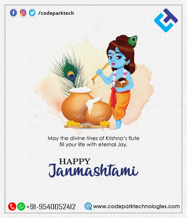 CodeParkTech's tweet image. May Lord Krishna steal all your worries and give you peace, and happiness on this holy occasion of Krishna Janmashtami!
.
.
#codeparktech
#janmashtamispecial
#codepark
#Janmashtami2021 
#Trending 
#Janamashtami 
.
.
codeparktechnologies.com
