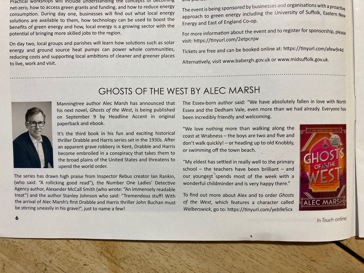 Thanks to @InTouchEast for a super write-up about the forthcoming publication of GHOSTS OF THE WEST on 9 Sept. Find out more: alecmarsh.co.uk
 #HistoricalFiction