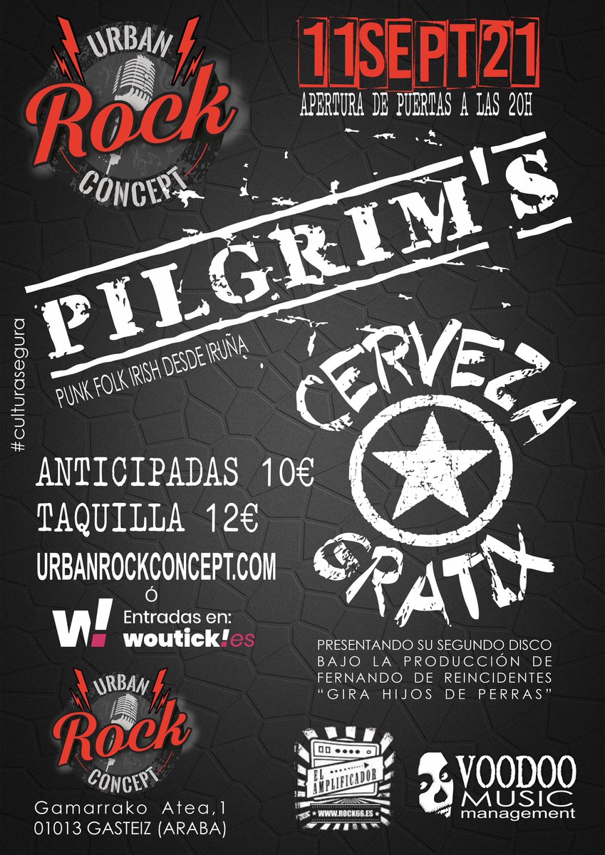 Seguimos trabajando en Voodoo Music management, el 11 de septiembre Pilgrim's y Cerveza Gratix estarán actuando en el URBAN ROCK Concept de Vitoria Gasteiz.
<a href="/CervezaGratix/">Cerveza Gratix</a> 
#Pilgrims, #CervezaGratix, #VoodooMuiscmanagement, #UrbanRockConcept