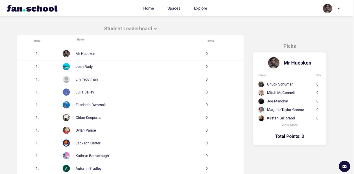 MrHuesken's tweet photo. Today, students in my #HonorsGov class started up our #FantasyCongress season on the new @FanschoolHQ site. We selected "players", built teams, researched our picks, & started building cool #DraftDay graphic profiles via #GoogleSlides #GovEcon #HonorsGov https://t.co/n73wjuCmWX