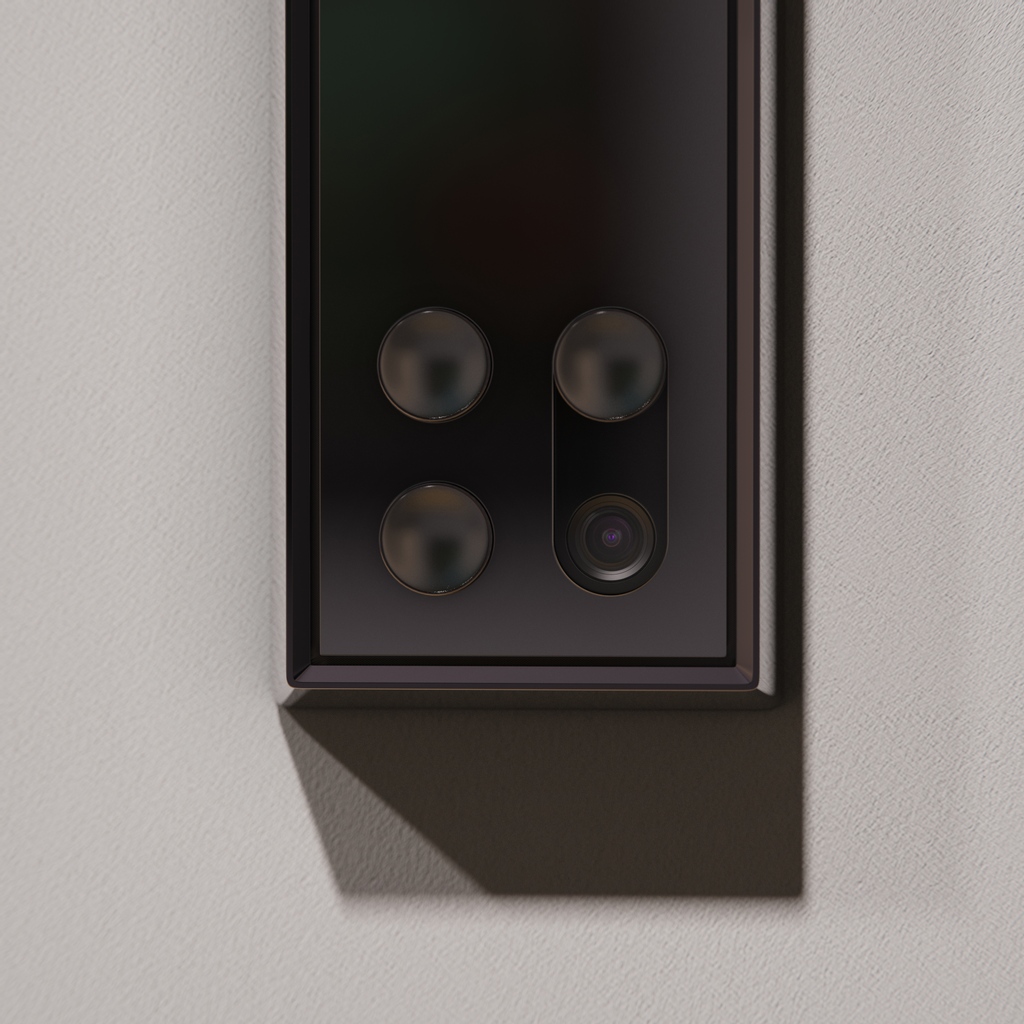 The interior ringer's 'accept ring with video interaction' was inspired by peephole covers. The camera needed to be covered when not in use for privacy concerns, so the interaction of uncovering of the camera was combined with the interaction of answering.