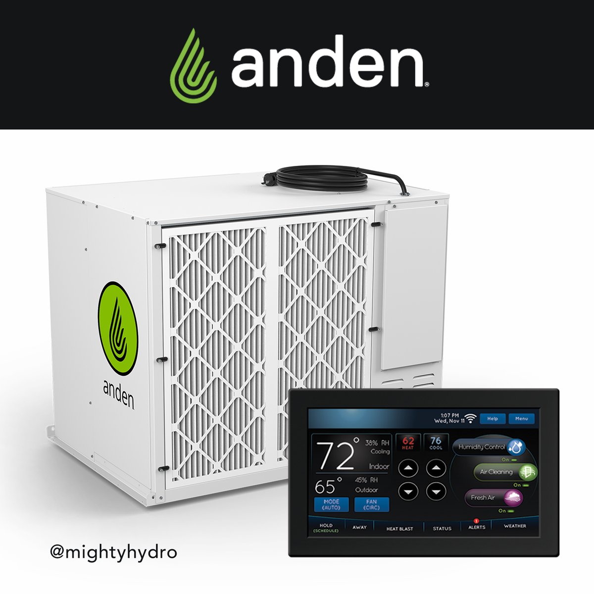 Anden is humidity control designed and built for professional cultivation.

Come to Mighty Hydro to find out what Dehumidifier is right for your grow!

<a href="/AndenPro/">Anden</a> 

#mightyhydro #shoplocal #cannabiscommunity #independent #hydroponics #cannabis #builtforgrow #anden #indoorgrow