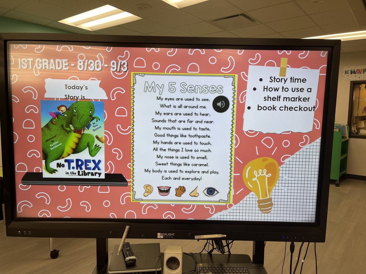 MsFdz11's tweet photo. Week two @NHLibraryKISD! Today’s read aloud No T Rex in the Library. @NHEFirsties @NorthamptonKISD #books #reading #imagination https://t.co/8dVJ0ChcEI