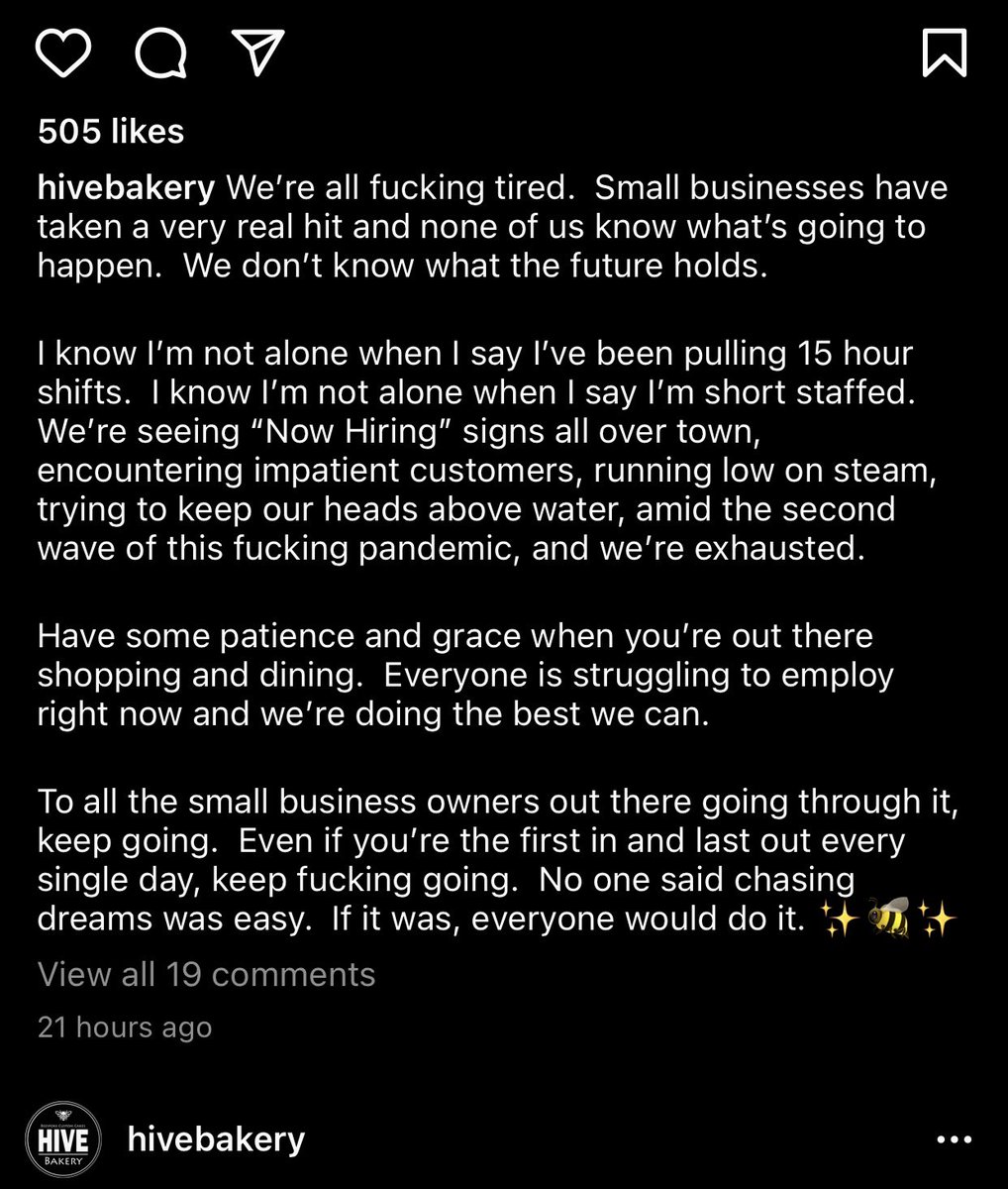 hivebakerytx's tweet photo. For my fellow small biz owners….
#COVID19 #COVID #SmallBusiness #Bakery #GetVaccinated #Hustle https://t.co/NsCTT64DjH