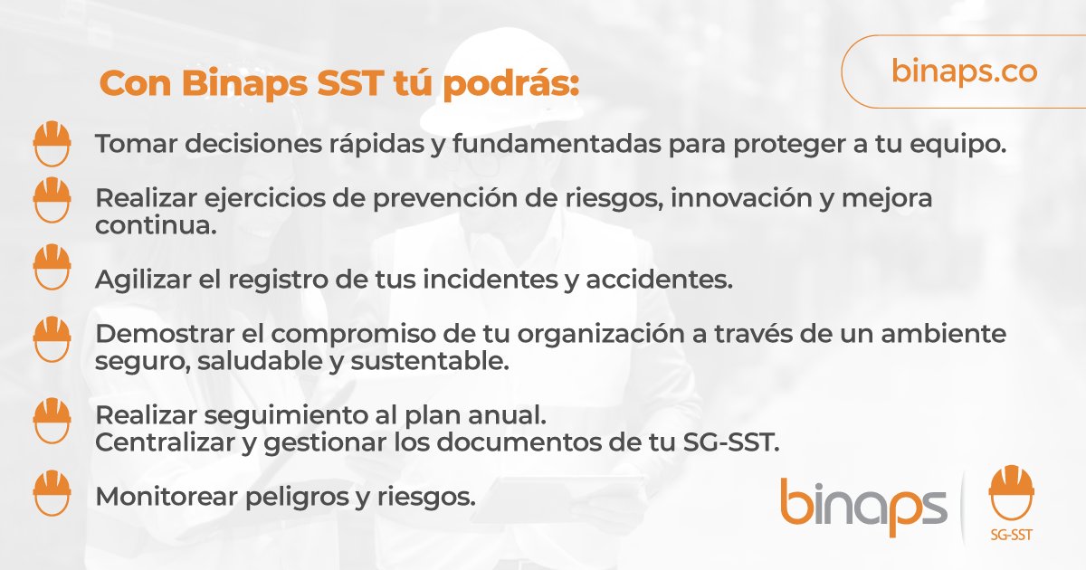 binapscol's tweet photo. Binaps SST es la herramienta más robusta para garantizar el cumplimiento efectivo de los estándares SST y programas de prevención. 👷✨

¡Descúbrela! 👉 https://t.co/IKx8PDimoj 👈
.
.
.
#binaps #software #sst #seguridad #salud #trabajo #innovacion #prevencion #riesgos #colombia https://t.co/wQWOQvACGZ