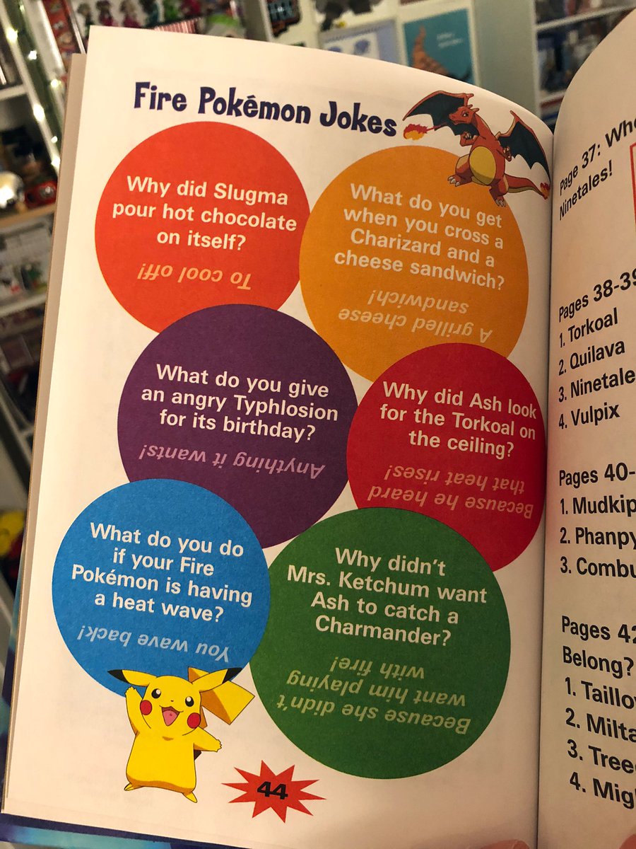 TAHK0's tweet image. these pokemon jokes I found in this book are fire