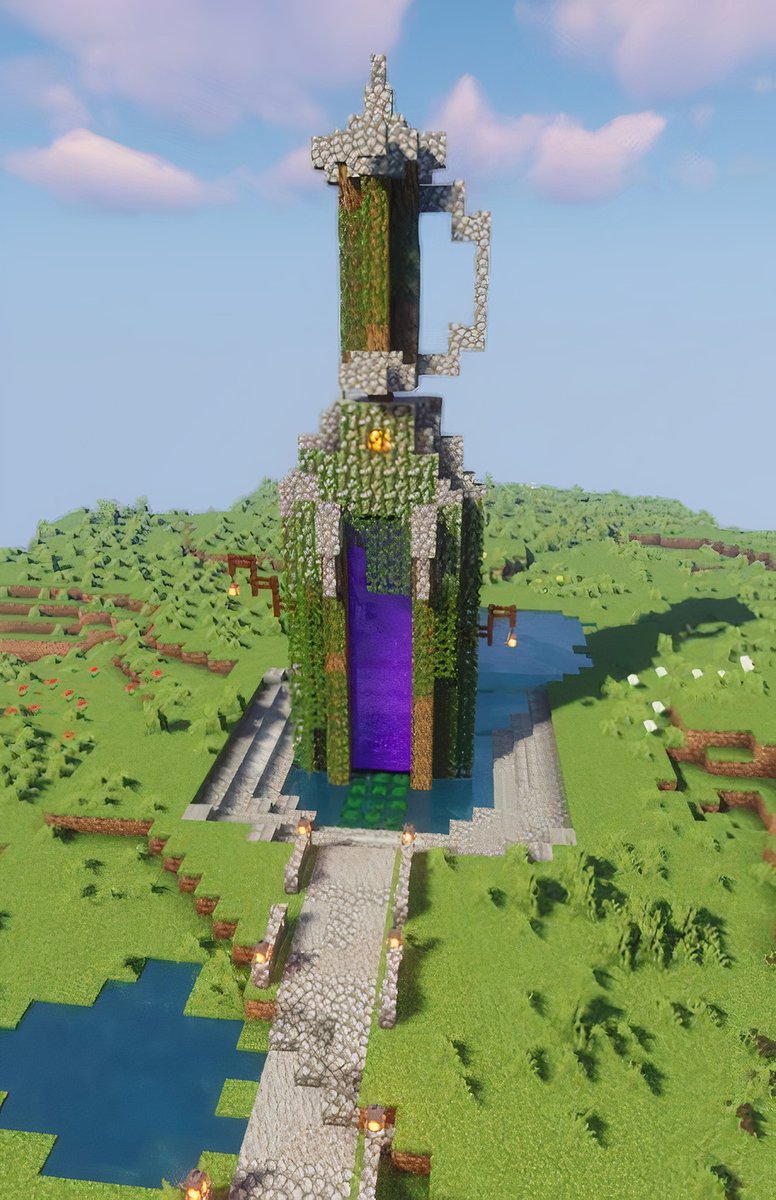 NetheriteGang_'s tweet photo. Um portal do nether em formato de espada de madeira construído pelo Gus. Oque acharam? 🗡️ https://t.co/WCzvHS7DS4