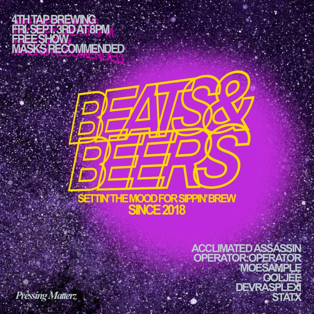 STATX (@statxmusic) on Twitter photo ATX: This Friday <a href="/4thtap/">4th Tap Brewing Coop</a>! First show in a year and a half (rip 2020). I’ll be playing a whole new set of unreleased tracks. Come early and hang + see performances by the homies <a href="/crate_assassin/">Acclimated Assassin</a> @operatorlofi <a href="/moe_sample/">Moe Sample</a> @ooljee_ and @DevrasPlexi. Shout out to <a href="/pressingmatterz/">Pressing Matterz</a> 🙏👊 ATX: This Friday <a href="/4thtap/">4th Tap Brewing Coop</a>! First show in a year and a half (rip 2020). I’ll be playing a whole new set of unreleased tracks. Come early and hang + see performances by the homies <a href="/crate_assassin/">Acclimated Assassin</a> @operatorlofi <a href="/moe_sample/">Moe Sample</a> @ooljee_ and @DevrasPlexi. Shout out to <a href="/pressingmatterz/">Pressing Matterz</a> 🙏👊