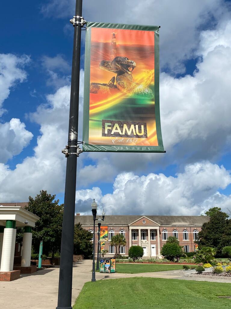 FAMU_1887's tweet image. #FAMUMade: Have you noticed the new banners on the Hill? These beauties were designed by University award-winning Graphic Designer &amp;amp; two-time #FAMU grad Brion Eason!  According to Eason, his inspiration came from his experience on the Hill.