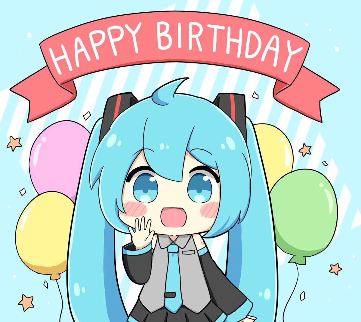 初音ミク 「ミクさんお誕生日おめでとう!!!🥳🥳
#初音ミク誕生祭2021 
#初音ミク」|ねこみんのイラスト