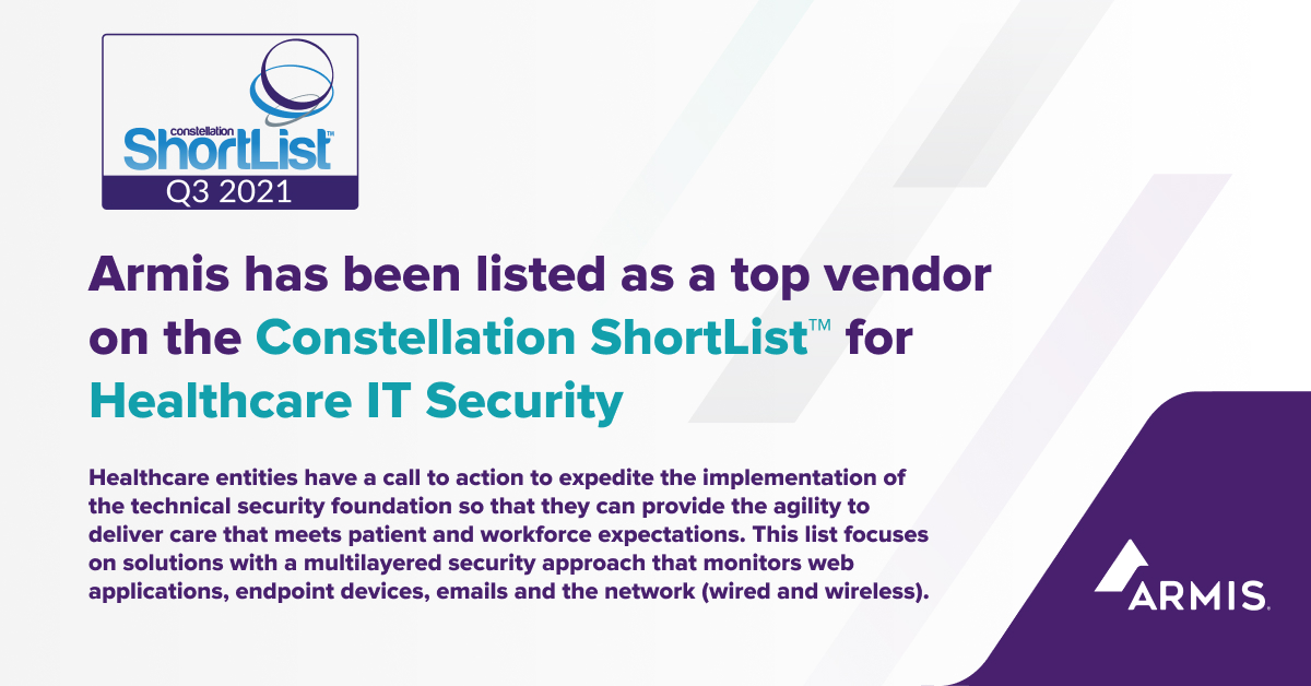 ArmisSecurity's tweet photo. Excited to announce that Armis was named a Winner on the  ShortList for top vendors in Healthcare IT Security! 
Take a look: https://t.co/dEPrRh8ngw

#Awards #armis #Leader #security #healthcare #IoMT #Agentless #Medicalsecurity #constellationshortlist HCQ321 https://t.co/2j23ibRpJ2