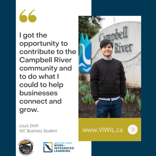 ChamberCR's tweet image. Campbell River Chamber had the pleasure of working with Louis, a WIL student this past year &amp;amp; can't say enough about our experience! If you're considering hiring a student go to  ➡️viwil.ca 
#WorkIntegratedLearning #StudentJobs #HireaStudent
