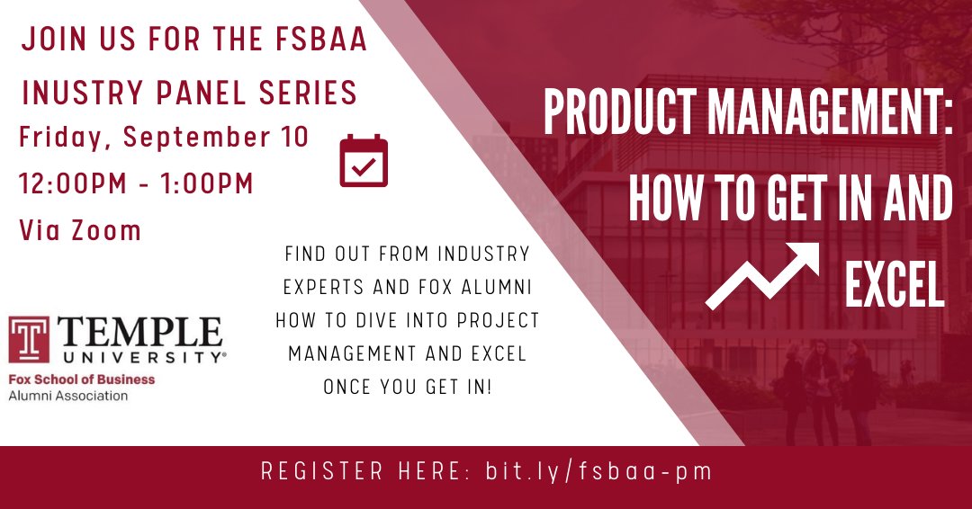 Always been curious about the Project Management industry? Find out in this FSBAA industry panel how you can dive into this career and excel! Hear from industry experts and Fox alumni with diverse backgrounds in this field. Register with the link below: 
bit.ly/fsbaa-pm