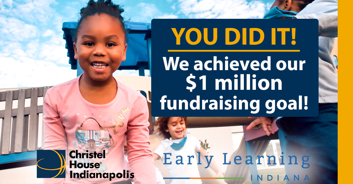 We reached our $1 million goal for a new Early Learning Center at Manual. On behalf of <a href="/EarlyLearningIN/">Early Learning Indiana</a> and Christel House Indianapolis, we thank you. We’re going to create an amazing opportunity for the youngest residents of Indianapolis! #thankyou #earlylearning #itstartshere