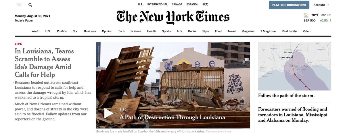 itsthereal's tweet image. Spotted @2cent_bmike's art atop the New York Times site for the absolute worst reason. Sending love and strength to the entire region for a full recovery and rebuild and the hope for the sun to shine on all of New Orleans' artists.