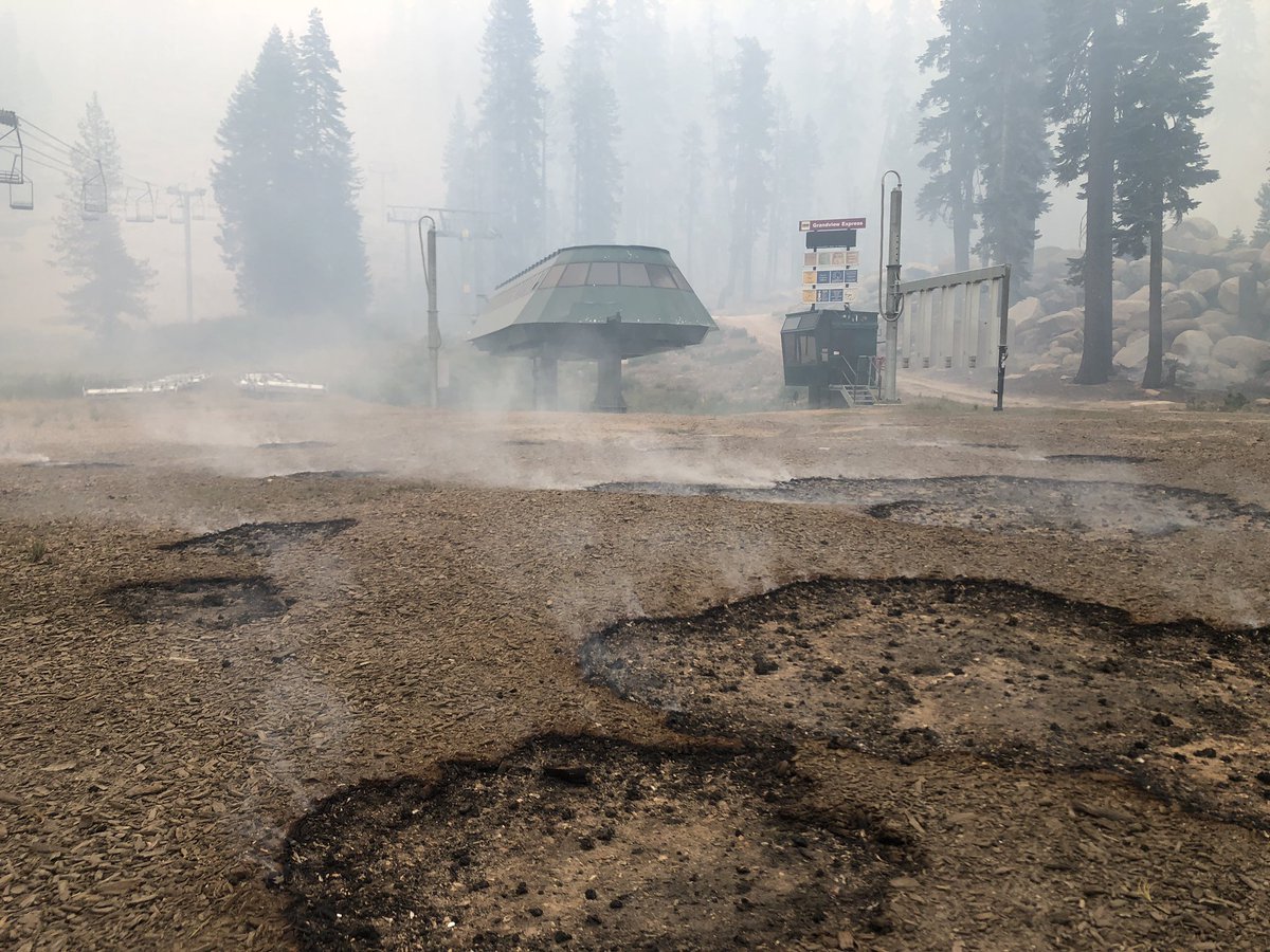 Significant burn scar on landscape through <a href="/Sierra_at_Tahoe/">Sierra-at-Tahoe</a> ski resort. Lots of burned trees. However all buildings saved by fire crews. #Caldorfire <a href="/kcranews/">kcranews</a> <a href="/kcraFitz/">Deirdre Fitzpatrick</a>