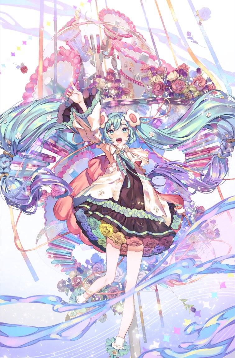 初音ミク ,null 「おめでとう〜!!!🎂🎉
#初音ミク生誕祭2021 #初音ミク 」|藤実なんなのイラスト