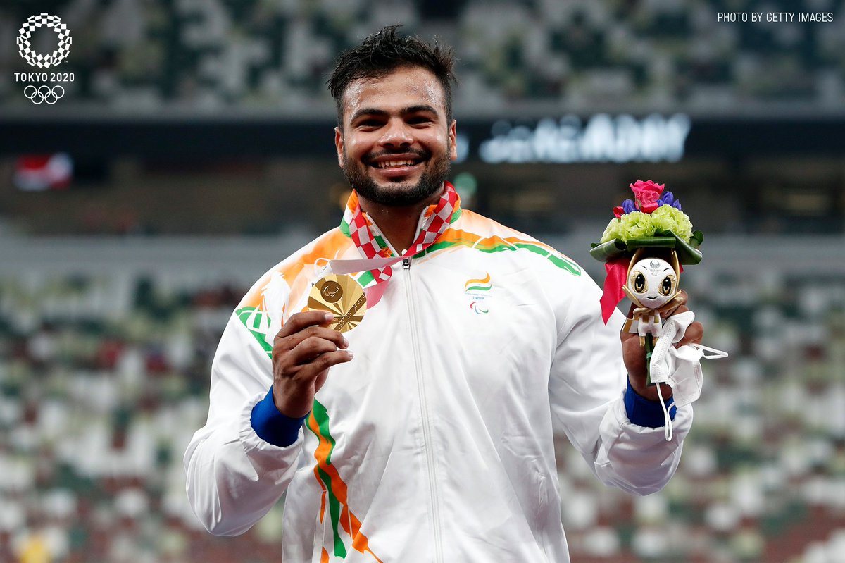 VVSLaxman281's tweet photo. What a spectacular day for India at the #Paralympics

  #Gold medal for Sumit Antil (F64) and a #Silver and #Bronze for Devendra Jhajharia and Sundar Singh Gurjar  respectively (F46) .

So proud of these rockstars. 

#Tokyo2020 https://t.co/lAJAOdDTQD