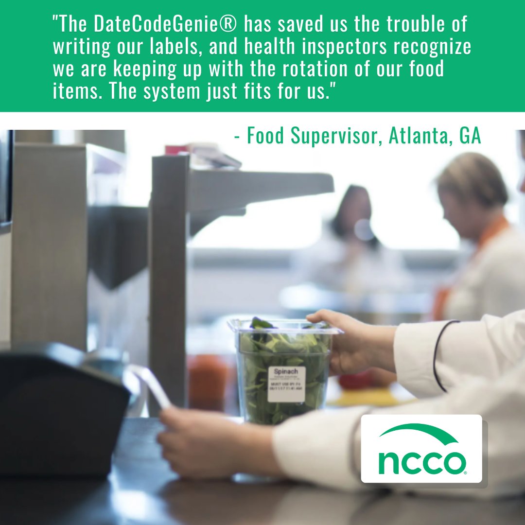 NCCO_US's tweet image. Thinking about upgrading your restaurant’s labeling system? Learn more from our customers about how the DateCodeGenie® makes lasting changes in restaurant operations. bit.ly/2UI3qxX
#NCCO #Testimonial #DateCodeGenie #FoodService #FoodServiceEquipment #Restaurant