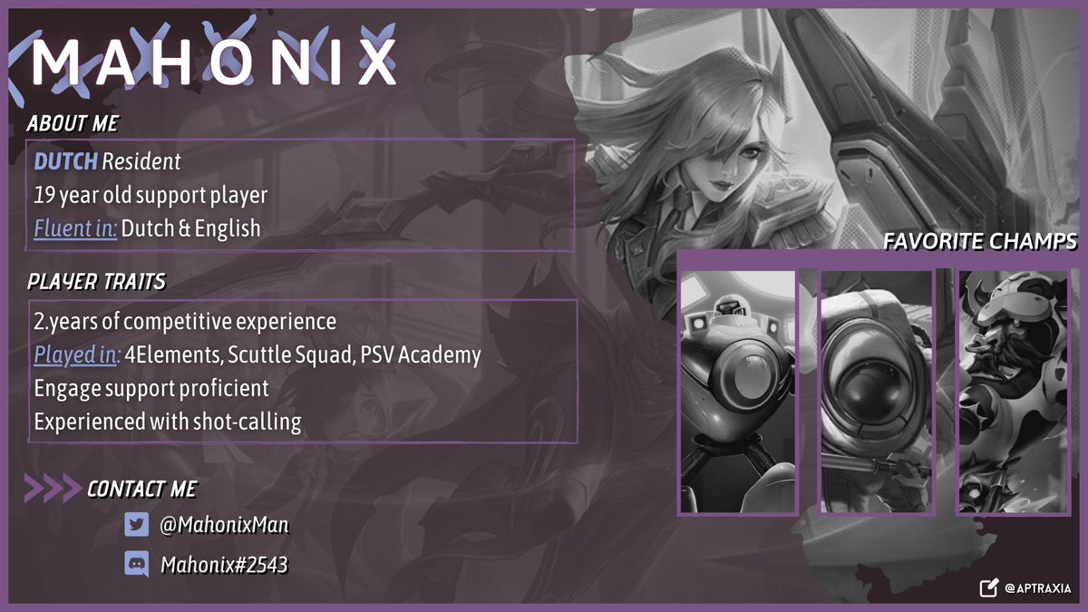 MahonixMan's tweet photo. I'm looking for a team to play competitive this winter! Really excited to get back to team-play, so retweets and likes are heavily appreciated
https://t.co/yJBKW3A0DJ
Interested in every region

Special thanks to @aptraxia for doing the amazing art, she always makes what I want https://t.co/Ju3jkNGCrV