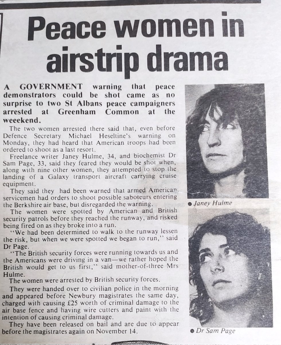 SamLJPage's tweet photo. It's almost 40 years since Janey and I tried to stop the US cruise missiles from landing in #GreenhamCommon Still warmly remember friends and activists in #StAlbans Nuclear Disarmament campaign.
#GreenhamWomen #StopTrident https://t.co/TGWgEHmIo2