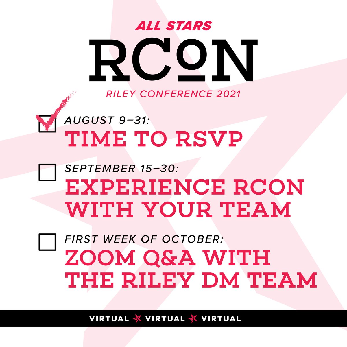 Riley High School DM All-Star Students - don't forget to RSVP for the free Virtual RCON 2021 Experience by end of day tomorrow. 

Click the link in our bio to reserve your spot today! We cannot wait to "see" you there!