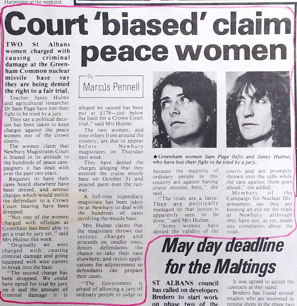 SamLJPage's tweet photo. It's almost 40 years since Janey and I tried to stop the US cruise missiles from landing in #GreenhamCommon Still warmly remember friends and activists in #StAlbans Nuclear Disarmament campaign.
#GreenhamWomen #StopTrident https://t.co/TGWgEHmIo2
