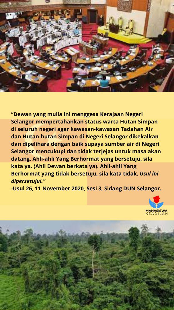 msiswakeadilan's tweet photo. Kenyataan Media Mahasiswa Keadilan Malaysia
Seperti mencurahkan air ke daun keladi, ratusan ribu bantahan tidak dipedulikan. Mahasiswa Keadilan Malaysia dengan ini menolak tindakan penyahwartaan hutan simpan oleh kerajaan negeri Selangor.
#savehsklu #hutanpergimana https://t.co/BjdyE1CHY8