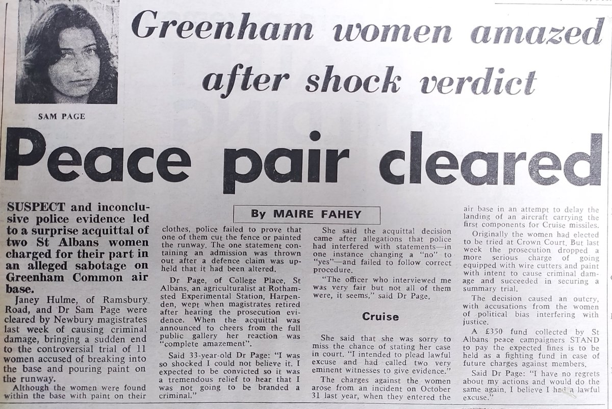 SamLJPage's tweet photo. It's almost 40 years since Janey and I tried to stop the US cruise missiles from landing in #GreenhamCommon Still warmly remember friends and activists in #StAlbans Nuclear Disarmament campaign.
#GreenhamWomen #StopTrident https://t.co/TGWgEHmIo2