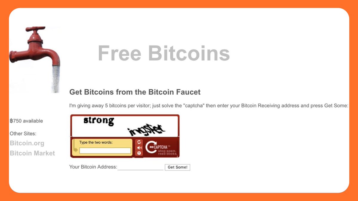 In 2010, this site gave 5 #Bitcoin (worth $240k today) to each visitor who  filled in the captcha. It gave away a total of 19,715 #BTC worth $946m  today. 🤯