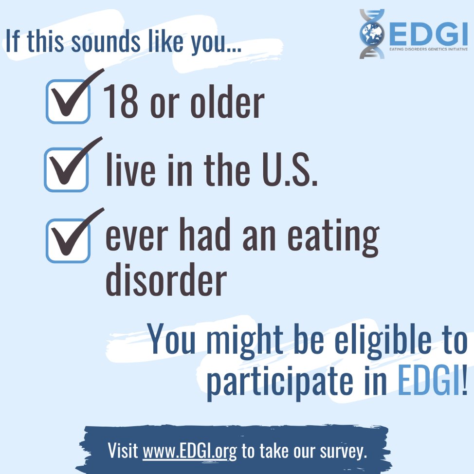 DrStuartBMurray's tweet photo. Ever had #AnorexiaNervosa, #BulimiaNervosa, or #BingeEatingDisorder? Join the Eating Disorders Genetics Initiative (EDGI) research study to discover genes that influence risk. All it takes is online questionnaires &amp; a saliva sample. Visit https://t.co/j3P2gGrB1C to learn more. https://t.co/MhJAQhs3MV