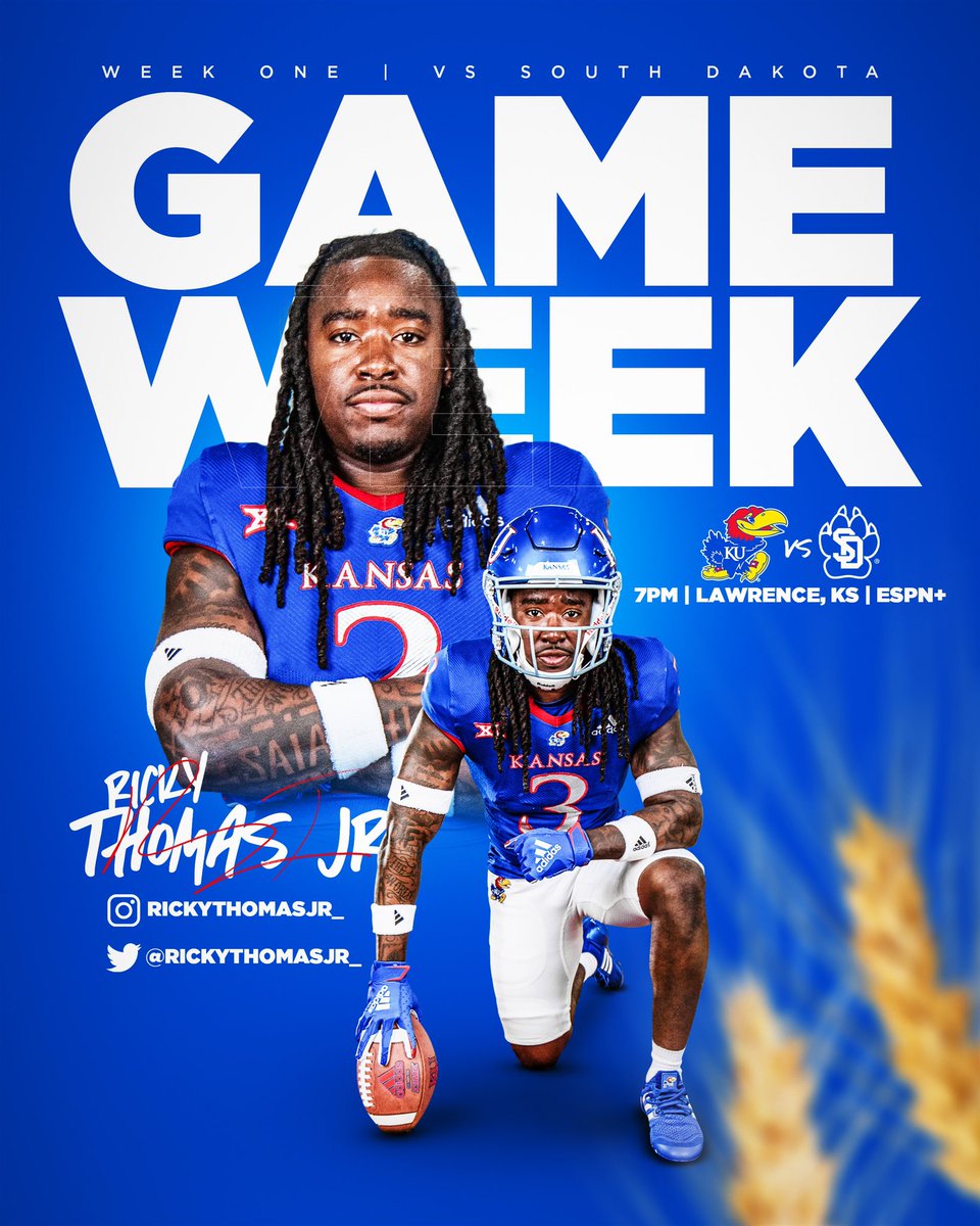 KU_Football's tweet photo. It’s finally here….

𝙂𝘼𝙈𝙀 𝙒𝙀𝙀𝙆 👏

Jayhawks vs Coyotes | Friday Night | 7:00pm | #KUfball

Preview ➝  https://t.co/S6oORMCHiU https://t.co/Tc2jFskNsR