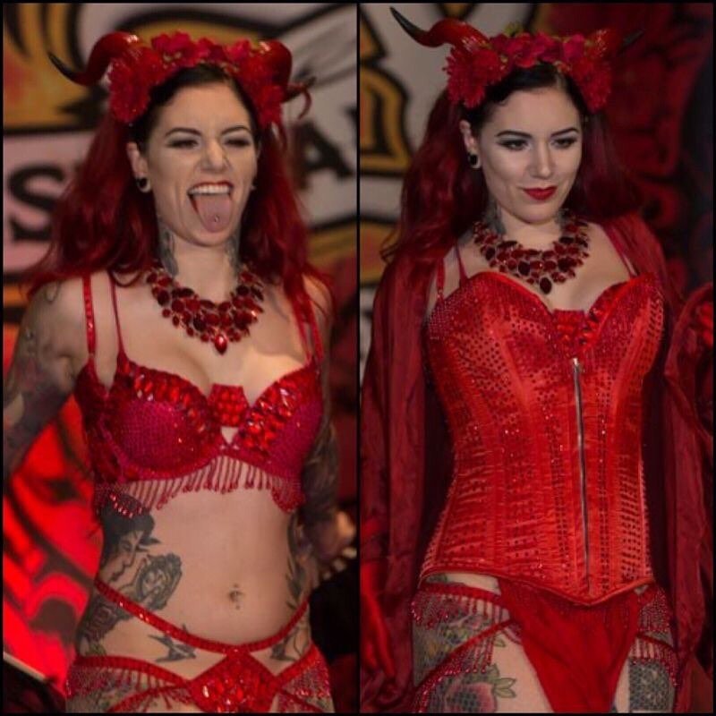 HellCity's tweet photo. @cervenafox performed her "Demon" burlesque act all 3 nights on the MainStage at Hell City Columbus 2017! 
Cervena's burlesque show is set to “Judith” by Perfect Circle and features spinning fabric fans, mimicking fire, during this belly dancing-burlesque fusion performance. https://t.co/sdngG3y4og