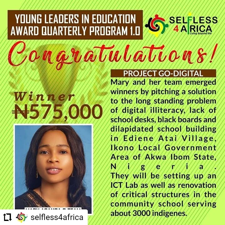 studentshubgh's tweet photo. Congratulations to #AFLFCohort2 Alumna Mary Asanga, who lead her team to win a sum of 575,000 Naira from the Young Leaders in Education Award Quarterly program organised by Selfless 4 Africa.
Get to know more about Mary here;
https://t.co/l8rZ2IzB8z
#aflf #leadership #cohort2 https://t.co/rX6UsJJIeM
