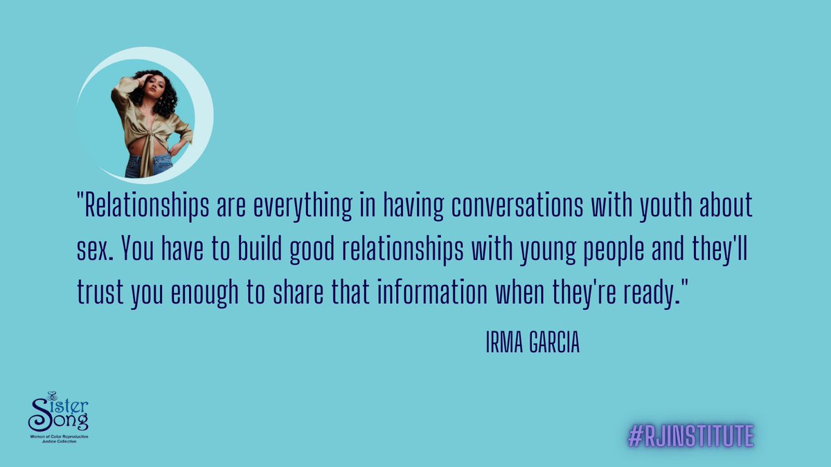 SisterSong_WOC's tweet photo. @JanesDueProcess’ Irma Garcia know that relationships are everything in having conversations with youth about sex. We need to make sure young people have info and support to build healthy, empowered futures! #RJInstitute #RJSexEd https://t.co/nta9uQgfFC