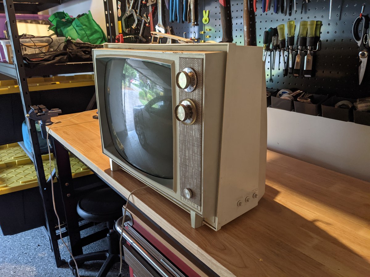 richpsharp's tweet photo. TV left by previous owners in the attic (late 60s?) -- needed 12 foot ladder and 120 ft of courage to access (thanks @j_douglass) (cont...) https://t.co/IFHVOkyM4P