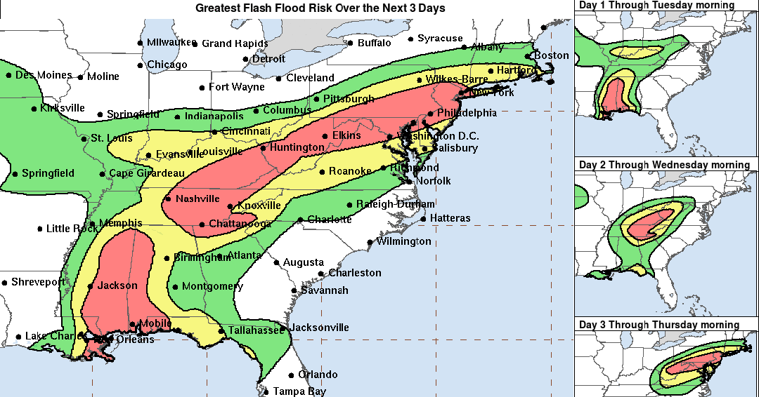 With 55 million people in the path of Ida's flash flood watches and warnings, it's time to prepare. Here's NOAA's prediction for flash flood potential thru 9/2. #staysafe #ida #legendbrands