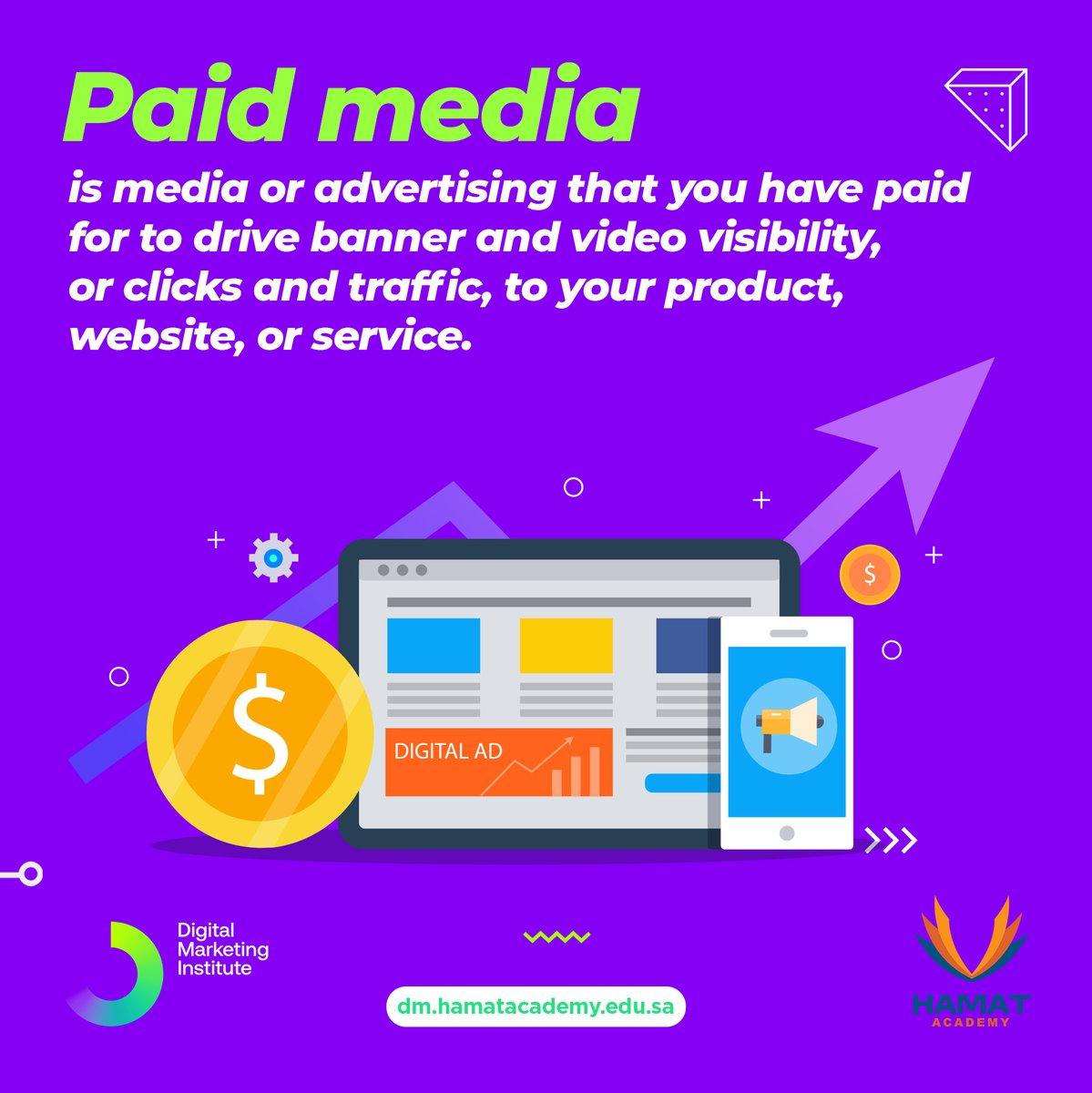 الوسائط المدفوعة هي المحتوى أو الدعاية التي يجب أن تدفع مقابلها مالاً لزيادة مشاهدات الفيديو، زيادة معدل الوصول والزيارات إلى منتجك أو موقعك أو الخدمة التي تقدمها
-
#hamatacademy #saudiarabia #digitalmarketing #callusnow #visitourwebsite