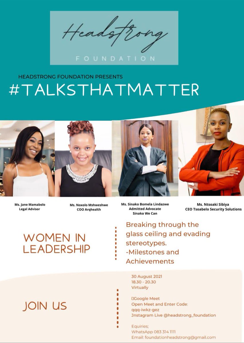 Busie_Lutshaba's tweet image. @Headstrongfoun1 #Talksthatmatter with guest @Mshweshwe1 this evening on @googlemeets link: meet.google.com/qqq-iwkz-gez