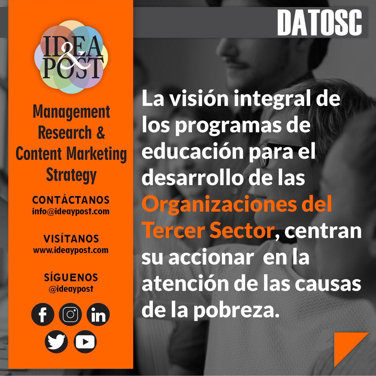 ideaypost's tweet image. Para las organizaciones del tercer sector es primordial capacitar a las comunidades para prevenir las situaciones de riesgo.

Síguenos en #ideaypost o visita nuestro #blog en ideaypost.com y conoce más #datosc sobre el Tercer Sector.

#osc #ods #comdesarrollo #educación