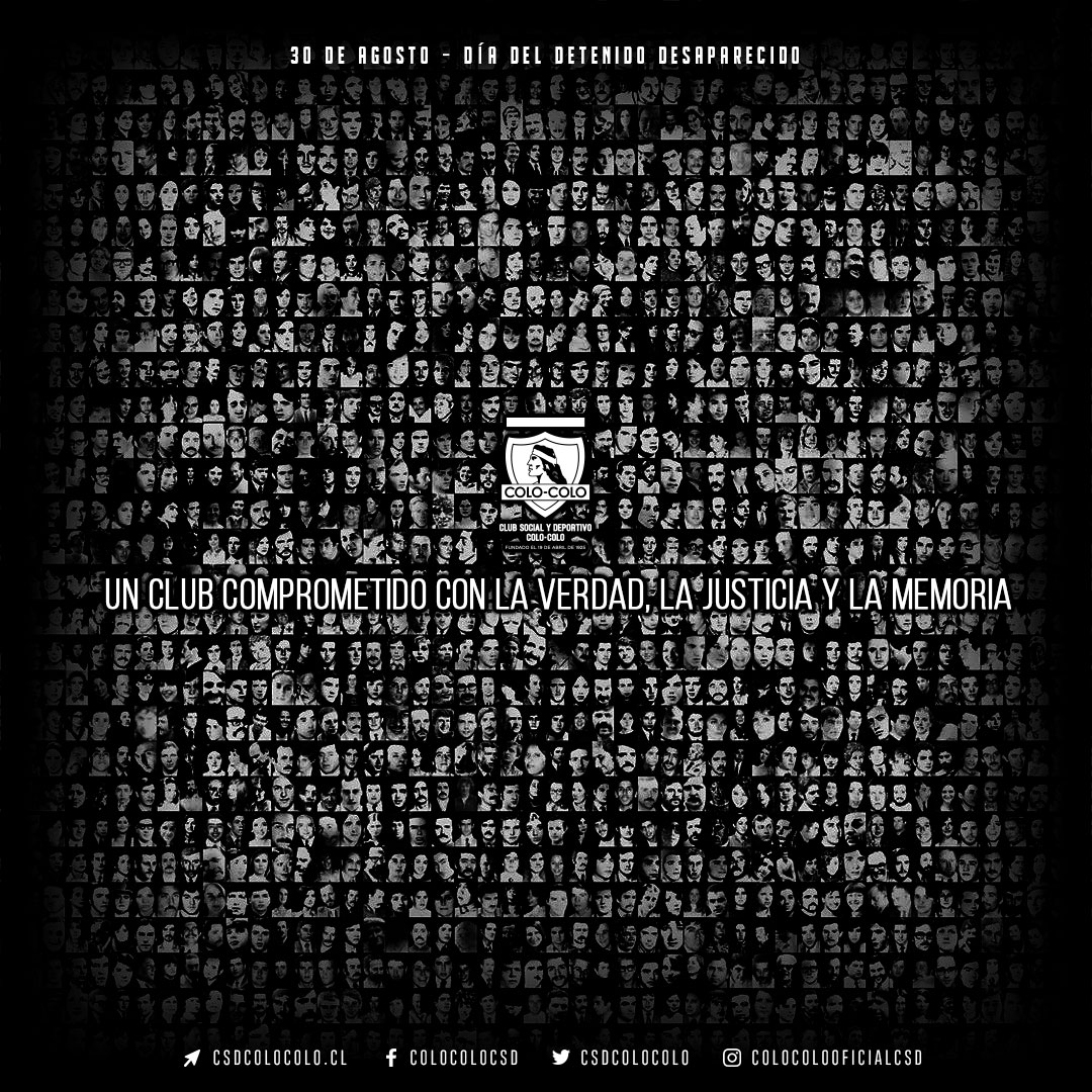 CSDColoColo's tweet image. La historia de nuestro Club es también la historia del país y no somos indiferentes al dolor que vivieron miles de colocolinos/as víctimas de crímenes de lesa humanidad. Hoy reiteramos nuestro compromiso con la verdad, la justicia y la memoria.

#DíaDelDetenidoDesaparecido